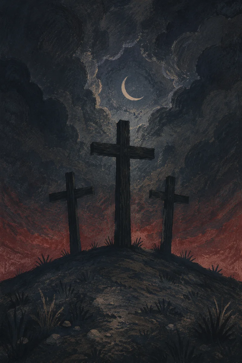 Good Friday Three Crosses Under Dark Sky