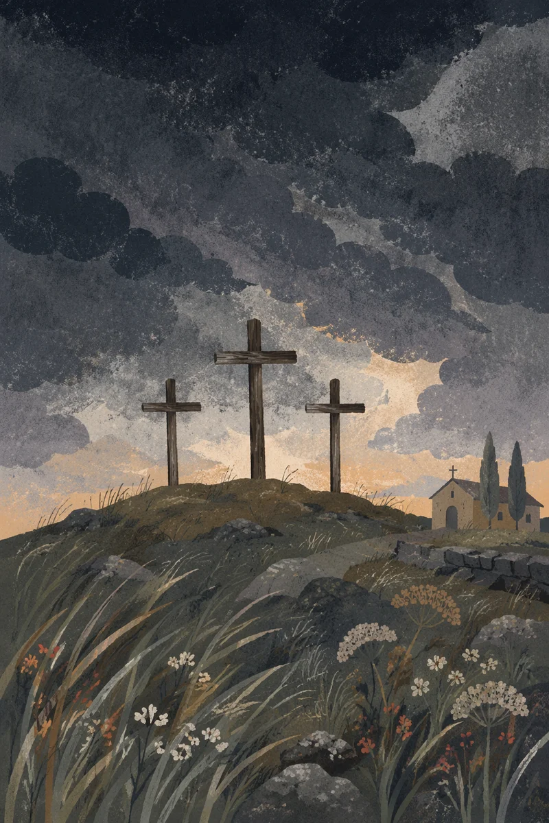 Good Friday Crosses Under Dark Sky