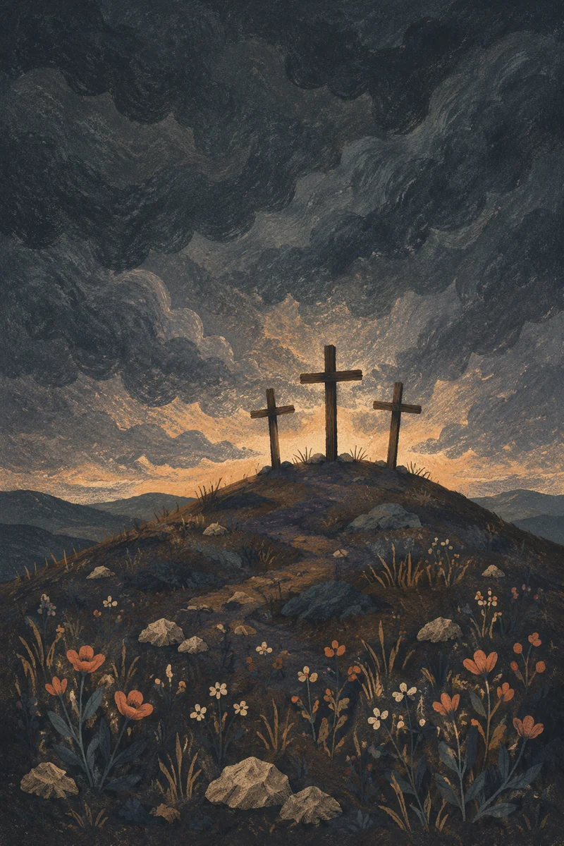 Good Friday Three Crosses Under Stormy Sky