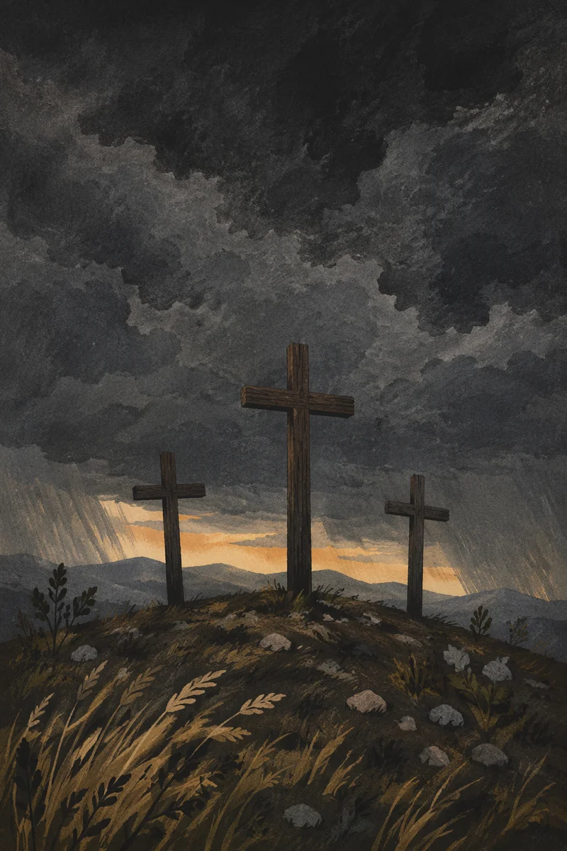 Good Friday Three Crosses Under Dark Sky