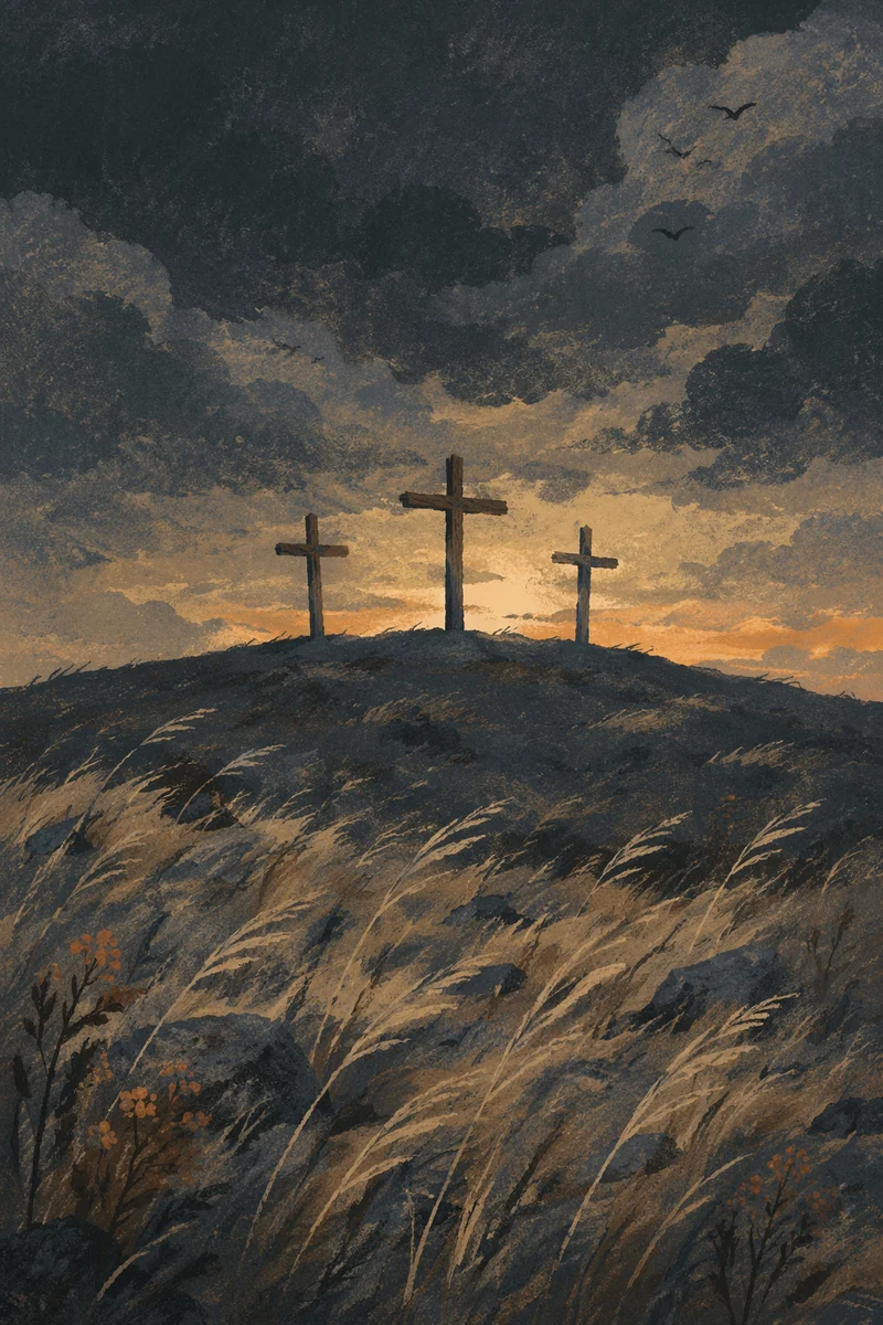 Good Friday Three Crosses Under Dark Sky