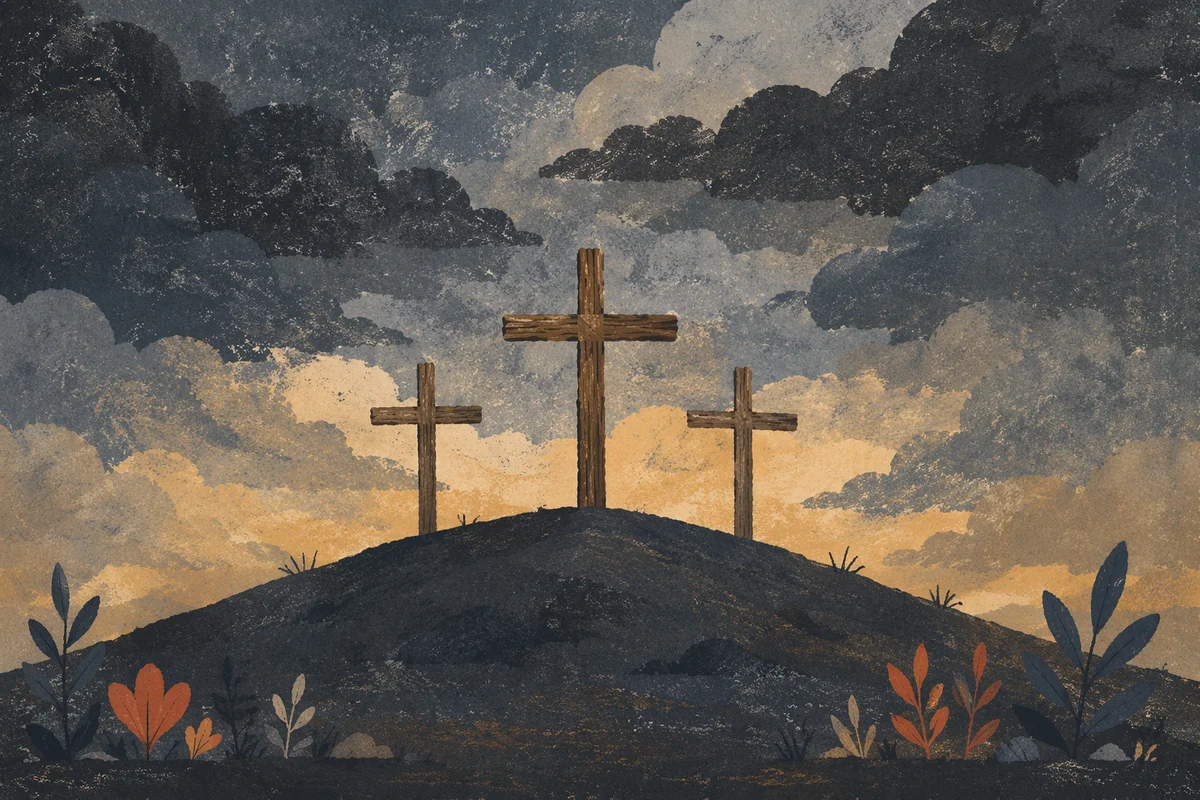 Good Friday Three Crosses Under Storm Sky
