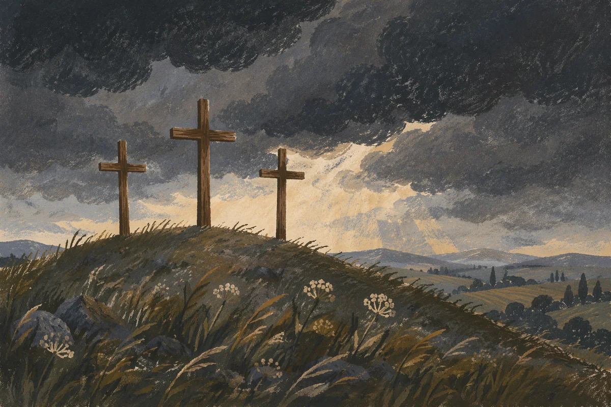 Good Friday Crosses Beneath Stormy Sky