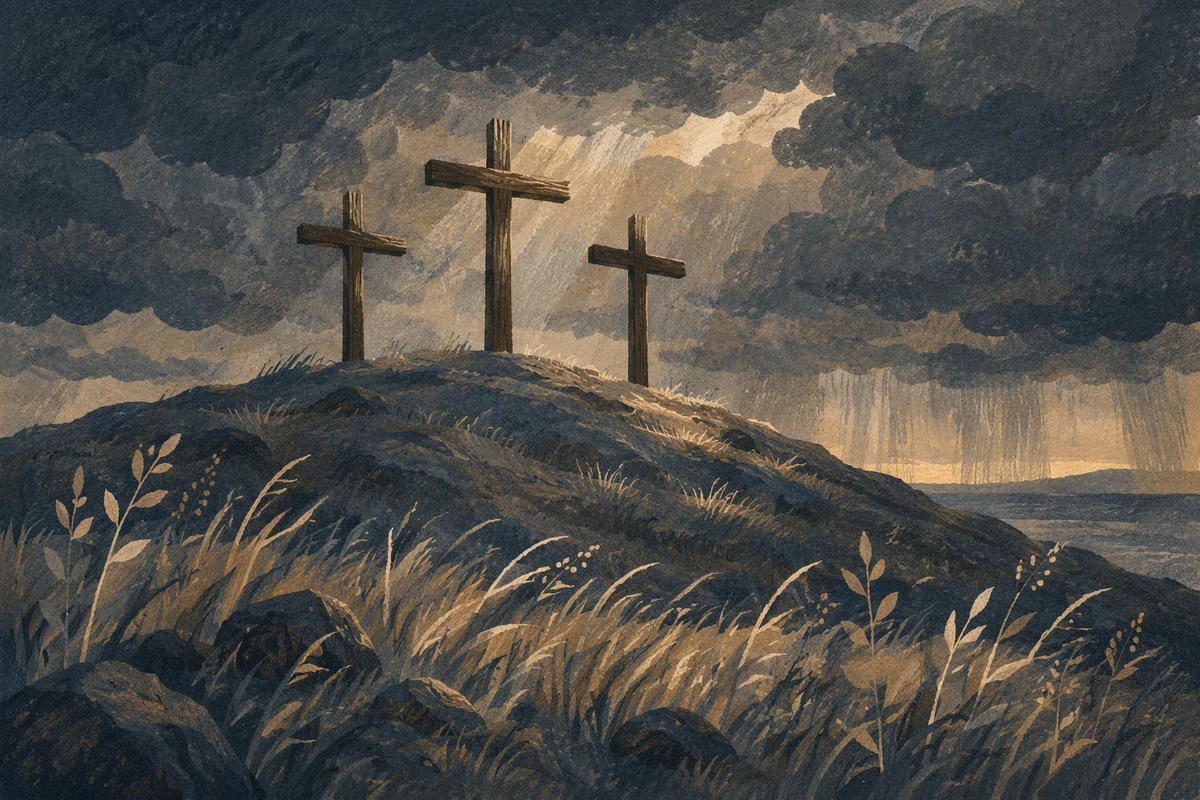 Good Friday Three Crosses Under Dark Sky
