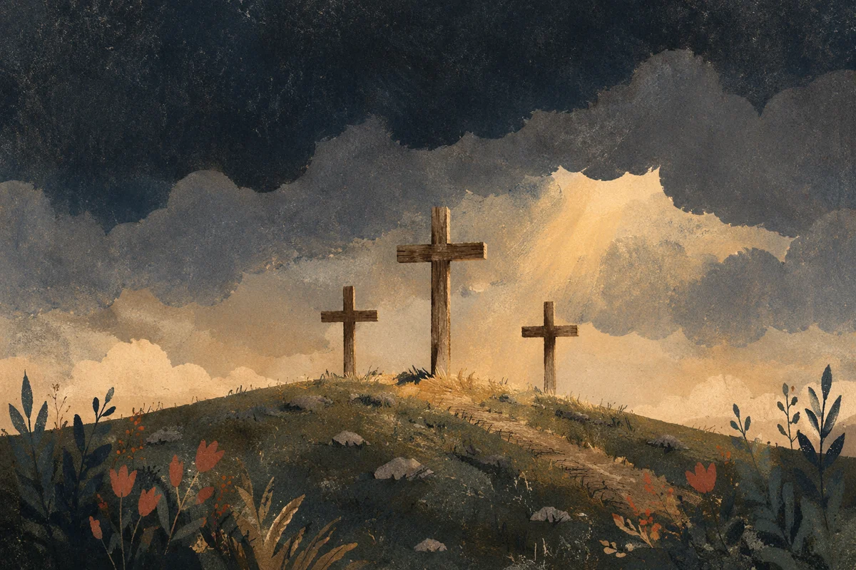 Three Crosses Under Dark Good Friday Sky