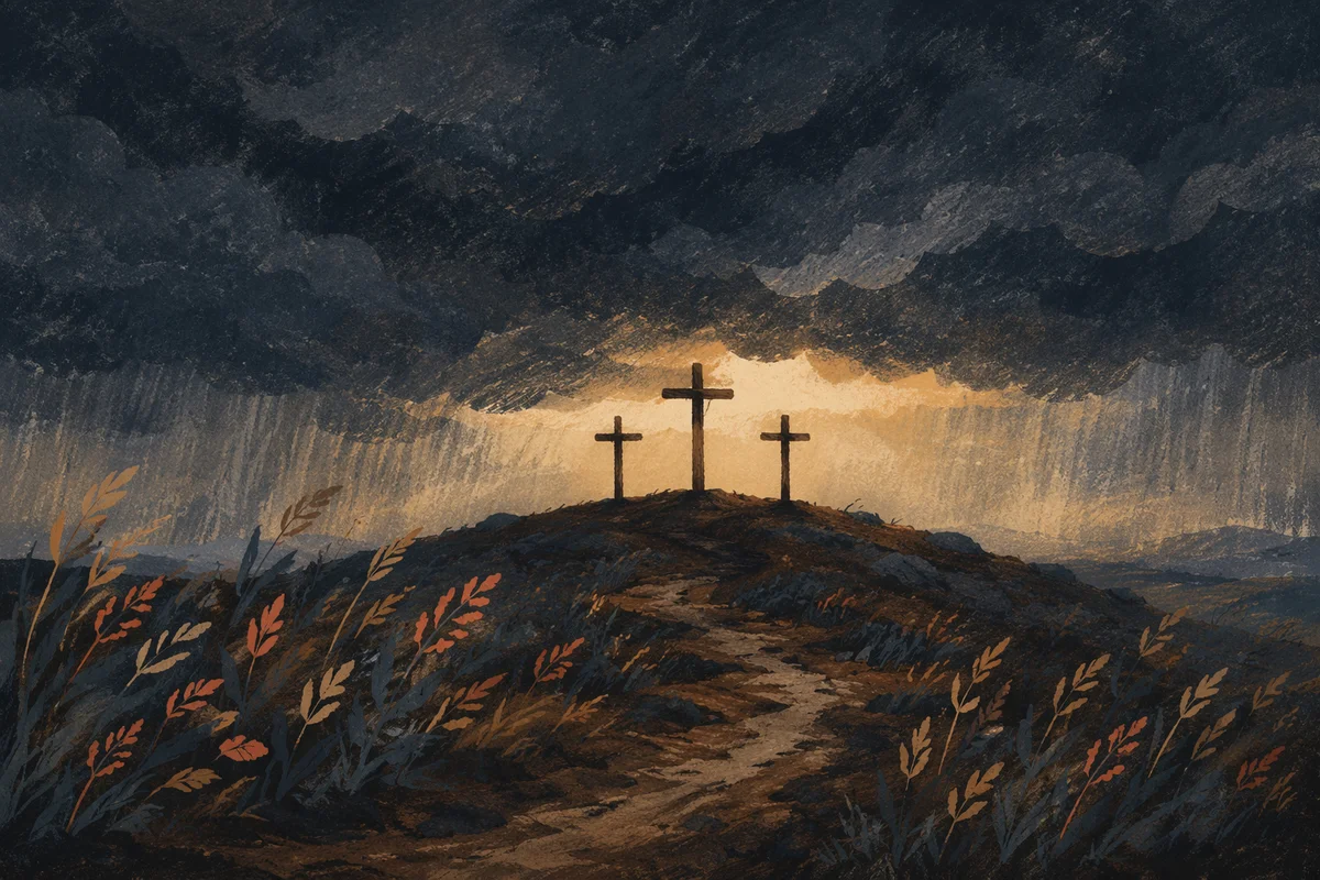 Good Friday Crosses Beneath Stormy Sky