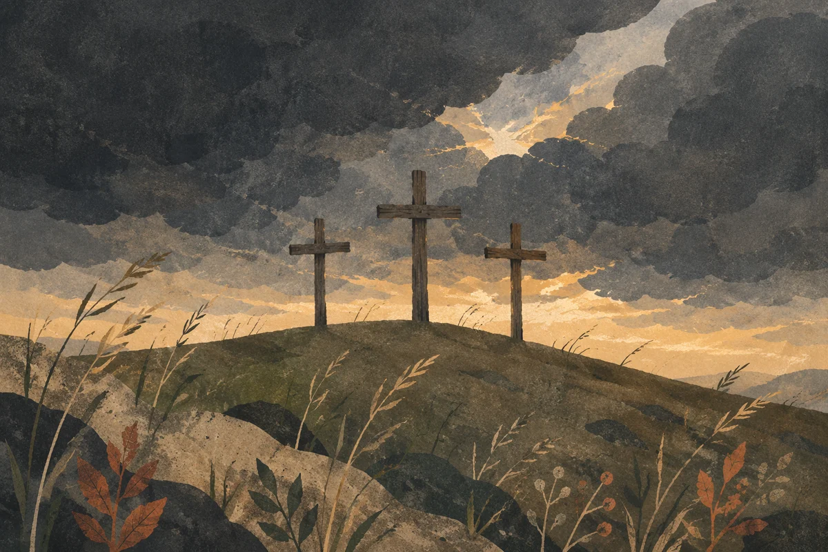 Good Friday Three Crosses Under Storm Sky