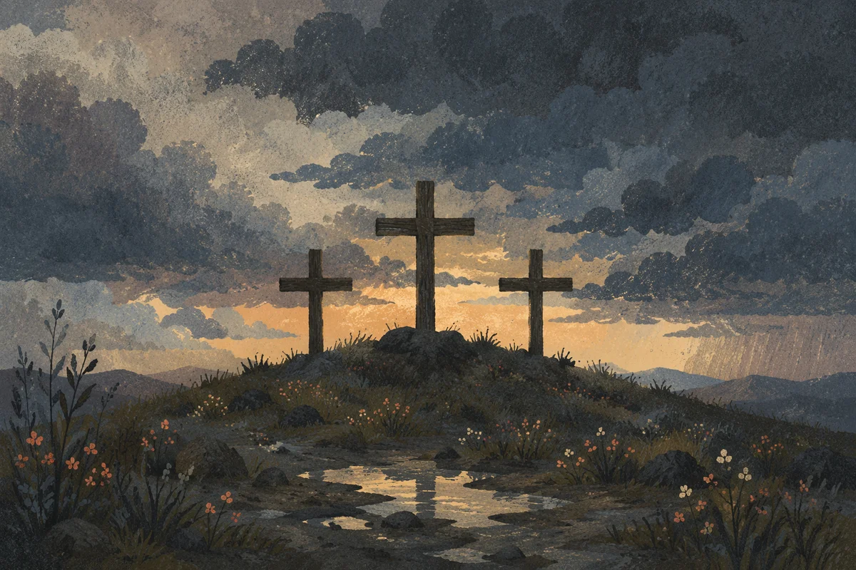 Good Friday Three Crosses Under Stormy Sky
