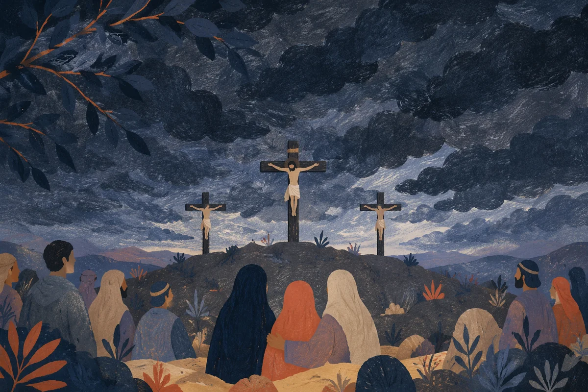 Good Friday Three Crosses Under Dark Sky