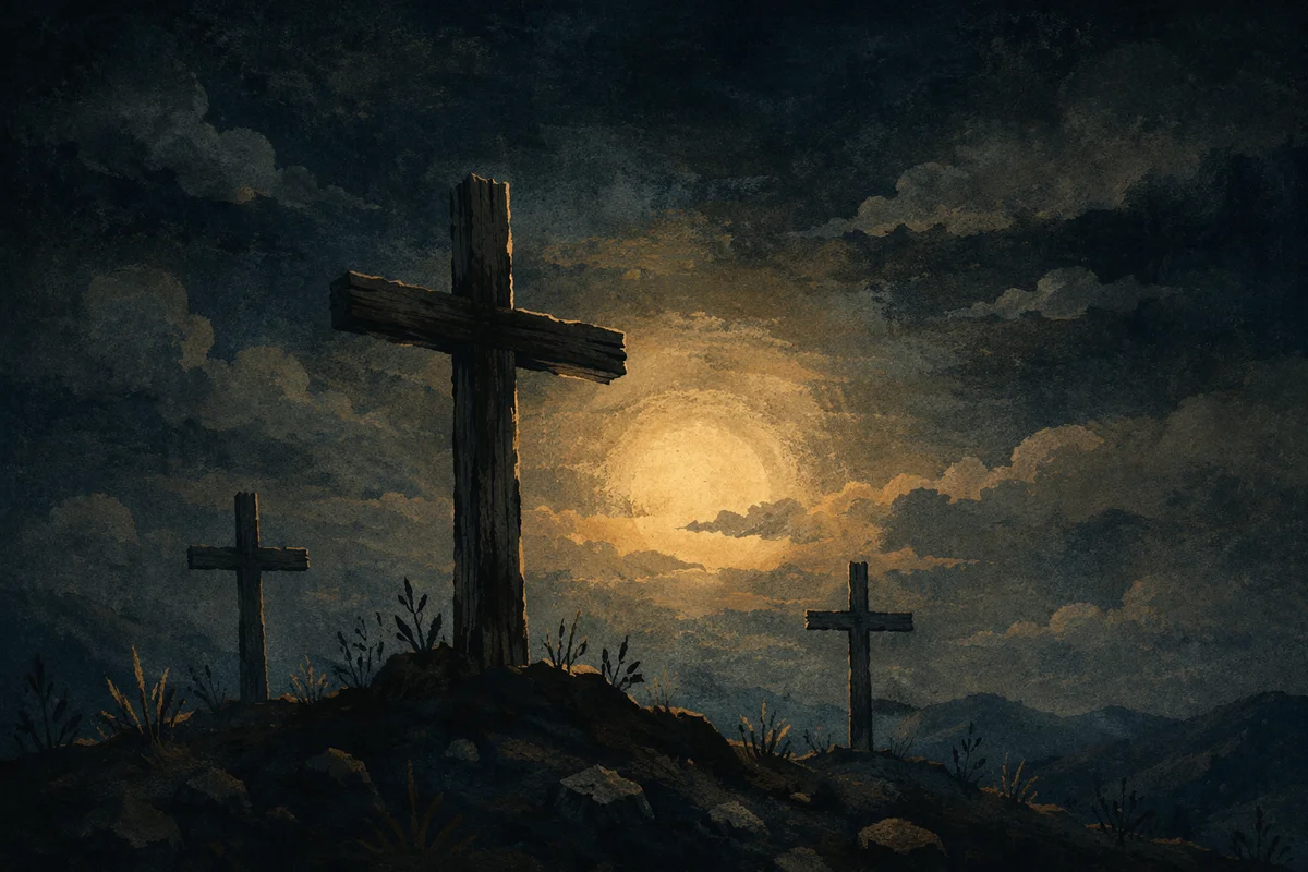Good Friday Three Crosses Under Dark Sky