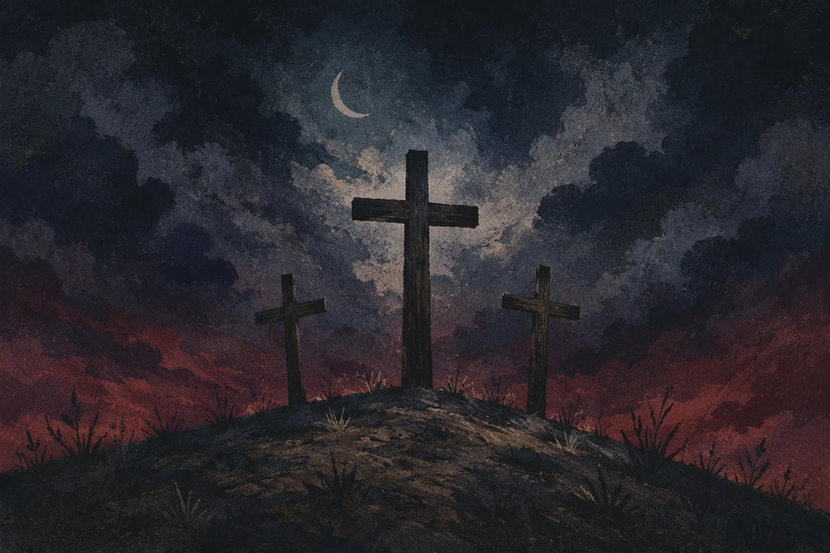 Good Friday Three Crosses Under Dark Sky