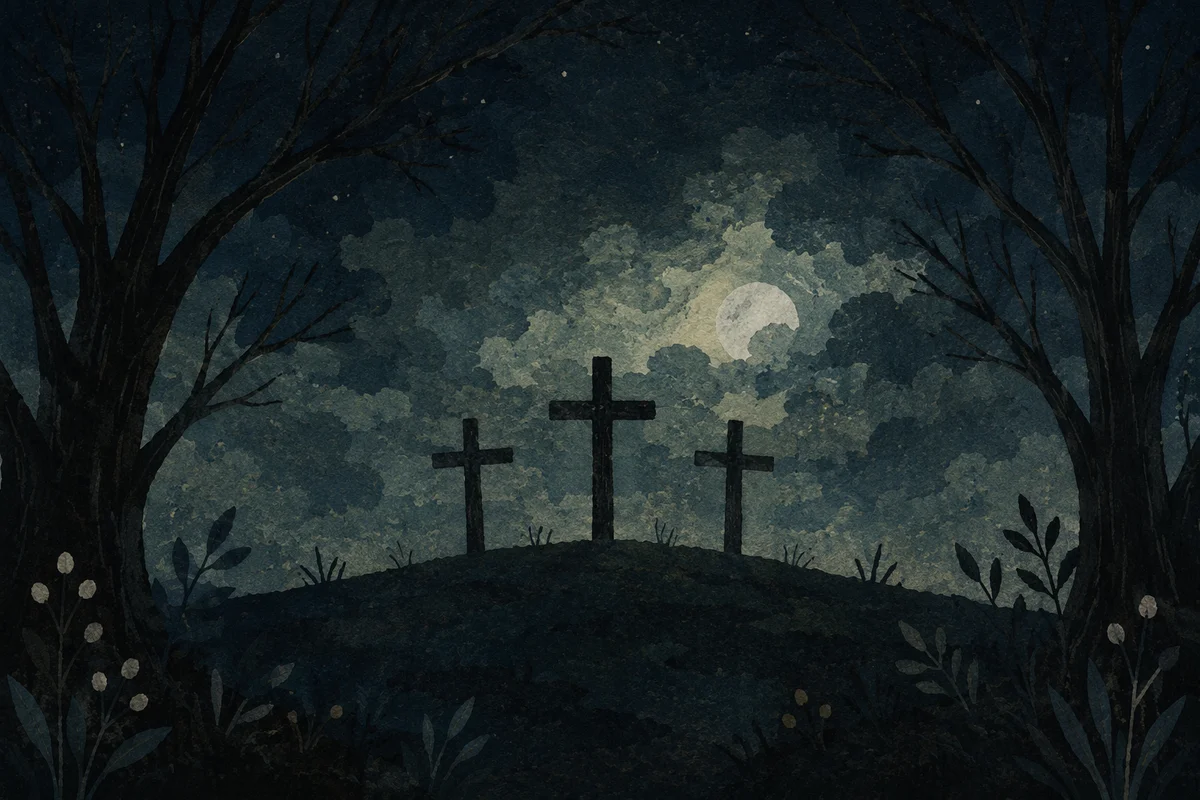 Good Friday Three Crosses Under Dark Sky