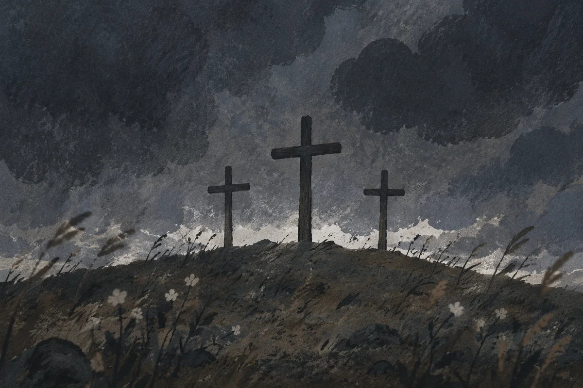 Good Friday Three Crosses Under Stormy Sky