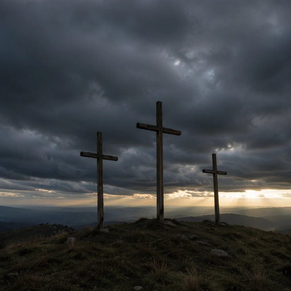 Good Friday Three Crosses Under Storm Sky