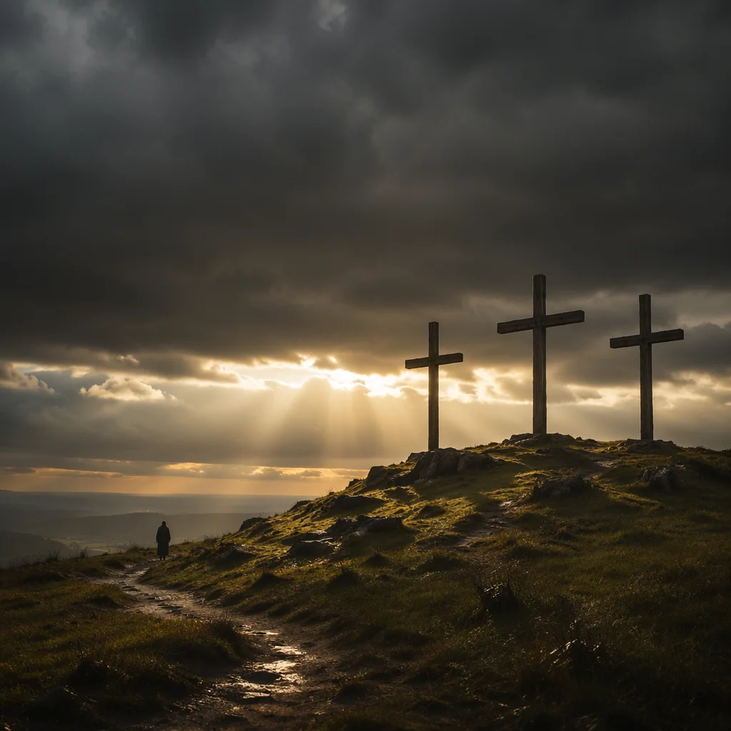 Good Friday Three Crosses Under Storm Sky