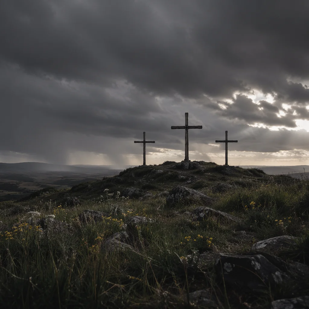 Good Friday Crosses Under Stormy Sky