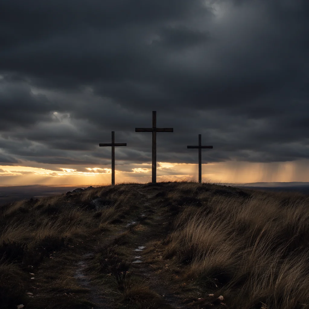 Good Friday Crosses Beneath Stormy Dusk Sky