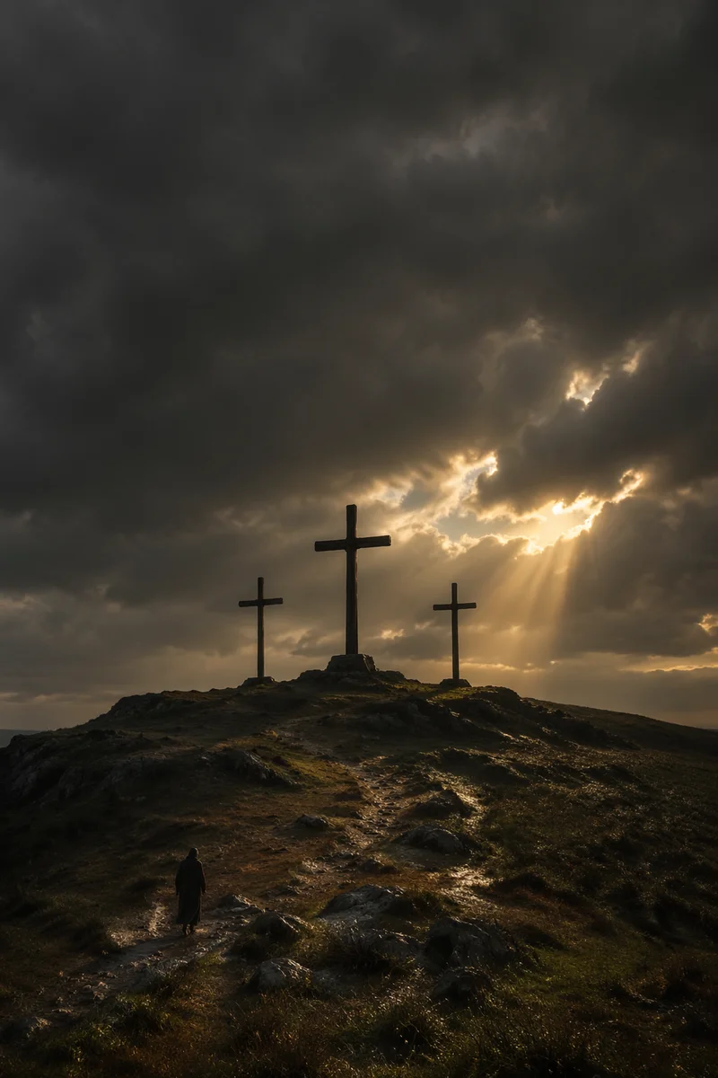 Good Friday Three Crosses Under Stormy Sky