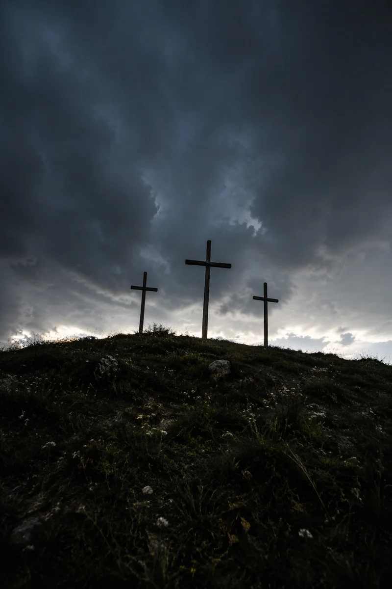 Good Friday Crosses Beneath Stormy Sky