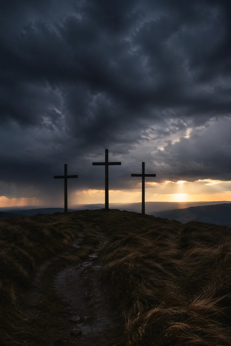 Good Friday Crosses Beneath Stormy Sky