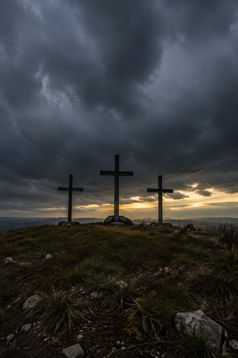 Good Friday Three Crosses Under Stormy Sky