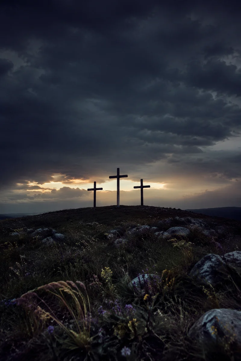 Good Friday Crosses Beneath Stormy Sky