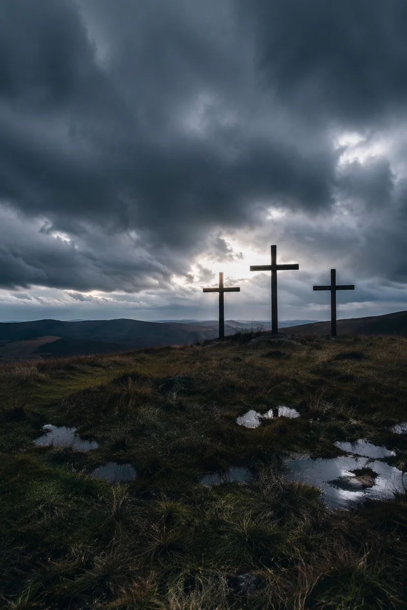 Good Friday Crosses Beneath Stormy Sky
