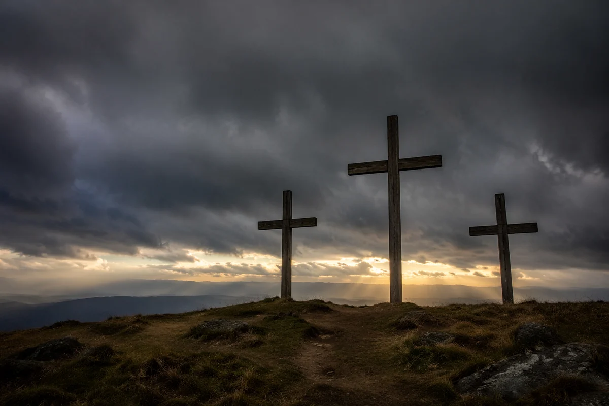Good Friday Three Crosses Under Storm Sky