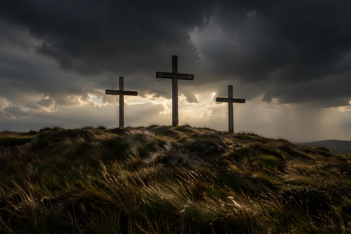 Good Friday Three Crosses Under Stormy Sky