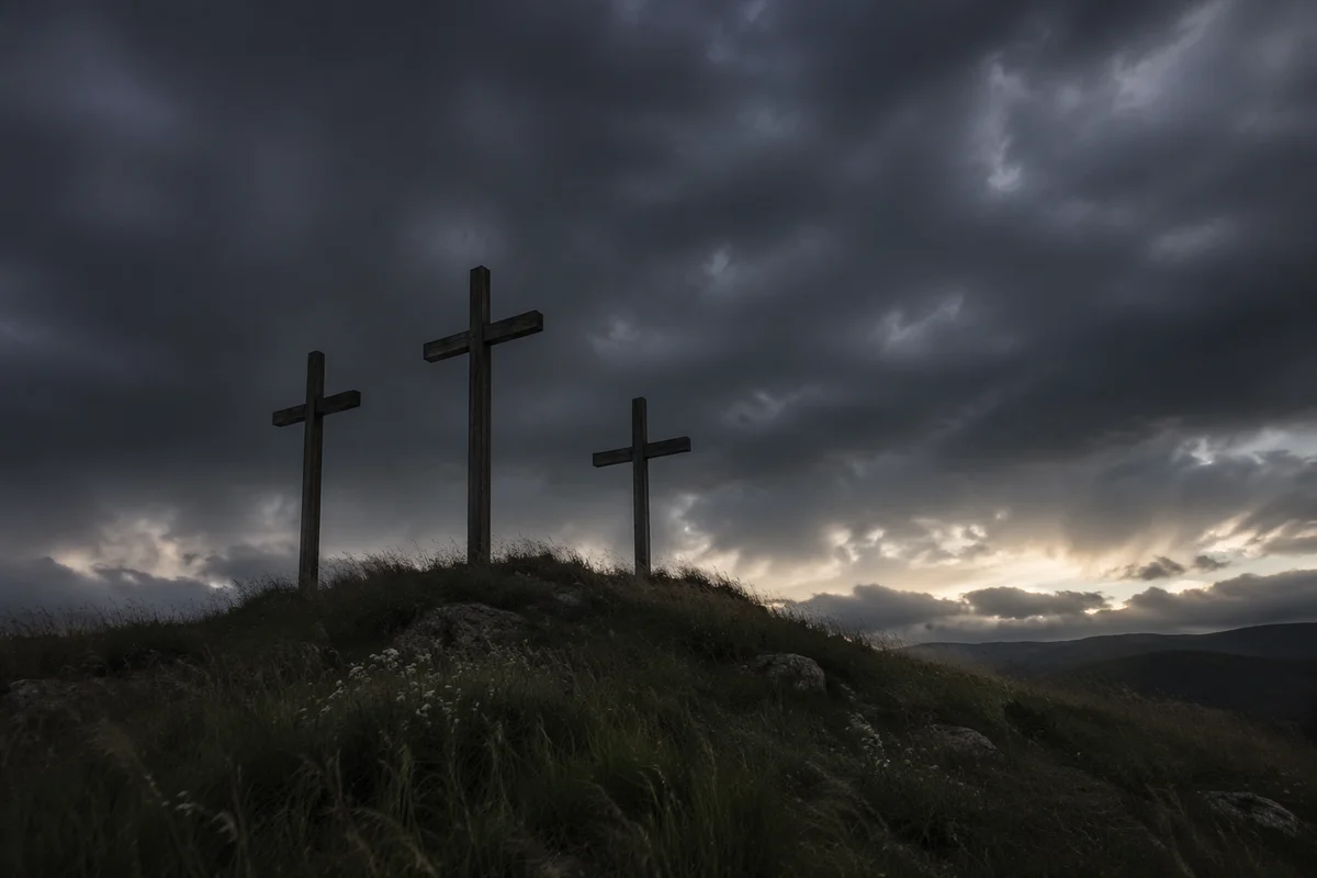 Good Friday Three Crosses Under Dark Sky