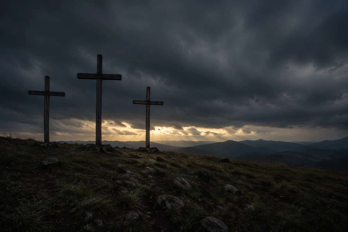Good Friday Three Crosses Under Storm Sky