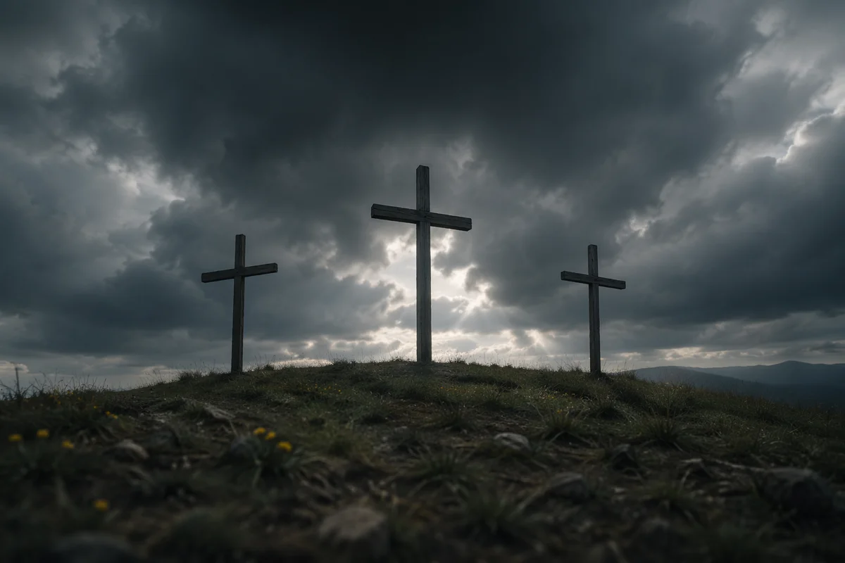 Good Friday Three Crosses Under Dark Sky