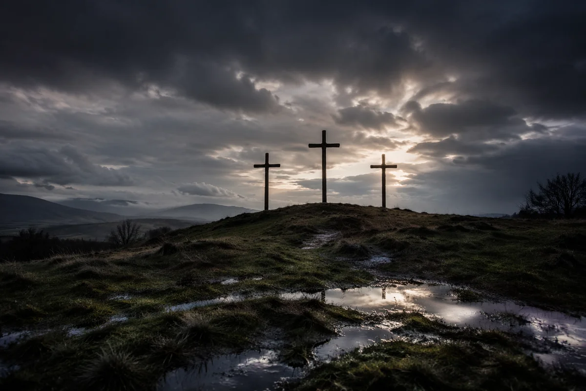 Good Friday Three Crosses Under Stormy Sky