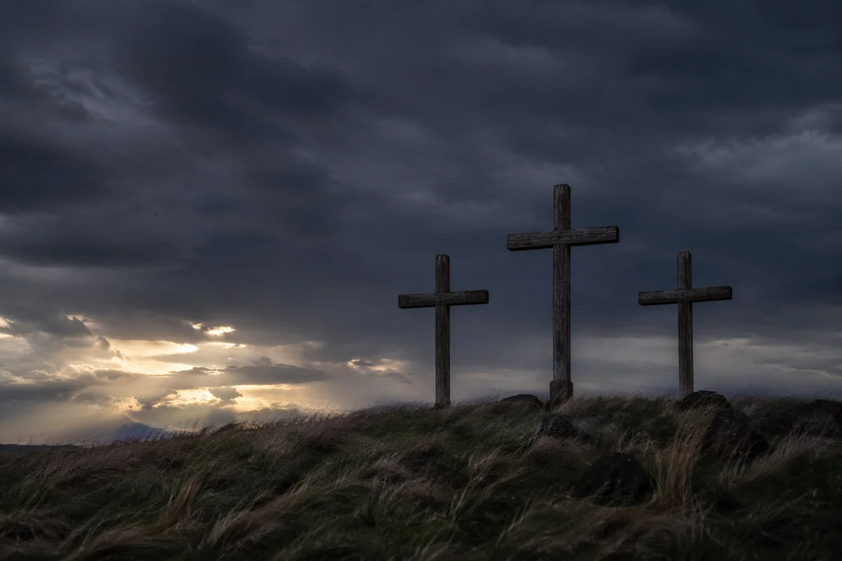 Good Friday Three Crosses Under Stormy Sky