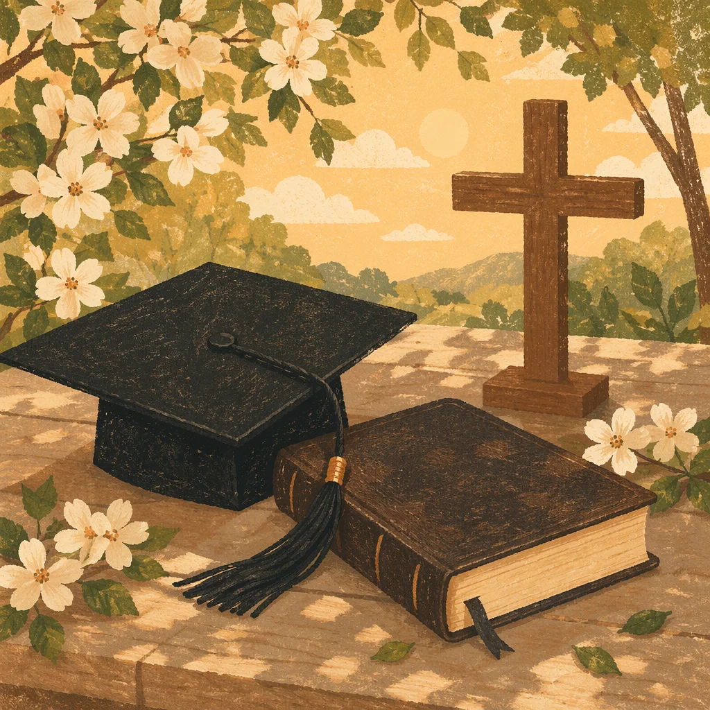 Graduation Cap Bible and Cross Still Life