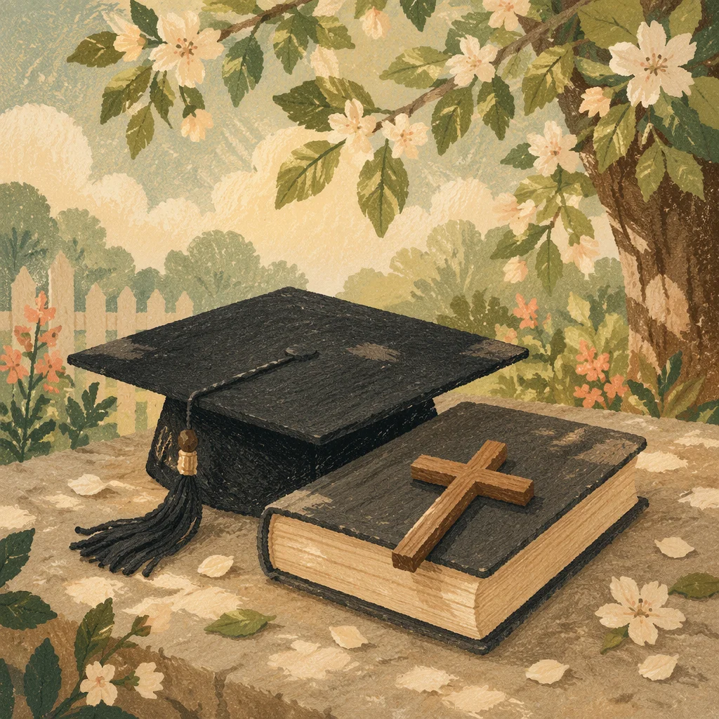 Spring Graduation Cap with Bible and Cross