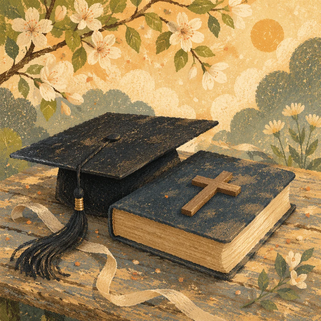 Spring Graduation Cap with Bible and Cross