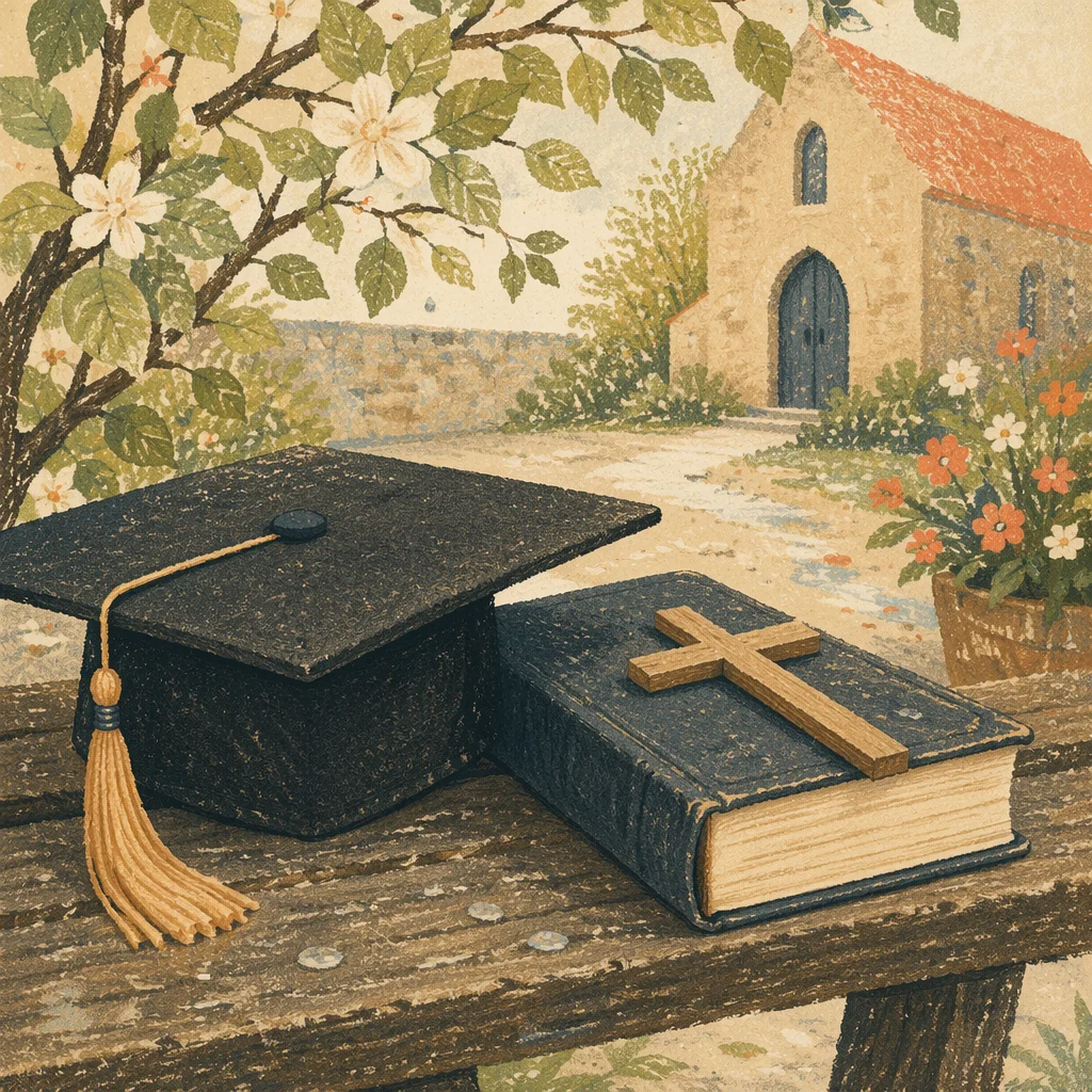 Graduation Cap Bible and Cross in Spring