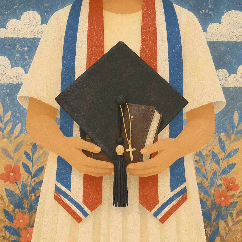 Graduation Cap with Bible and Cross