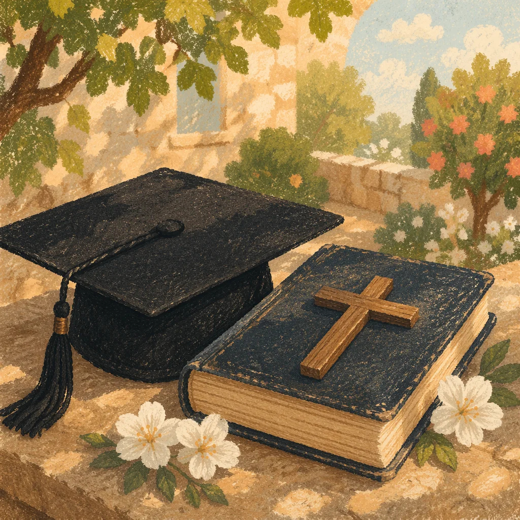 Graduation Cap Bible and Wooden Cross