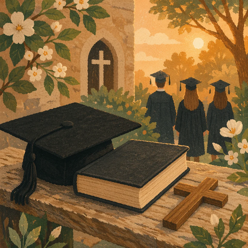 Graduation Cap Bible and Chapel Cross