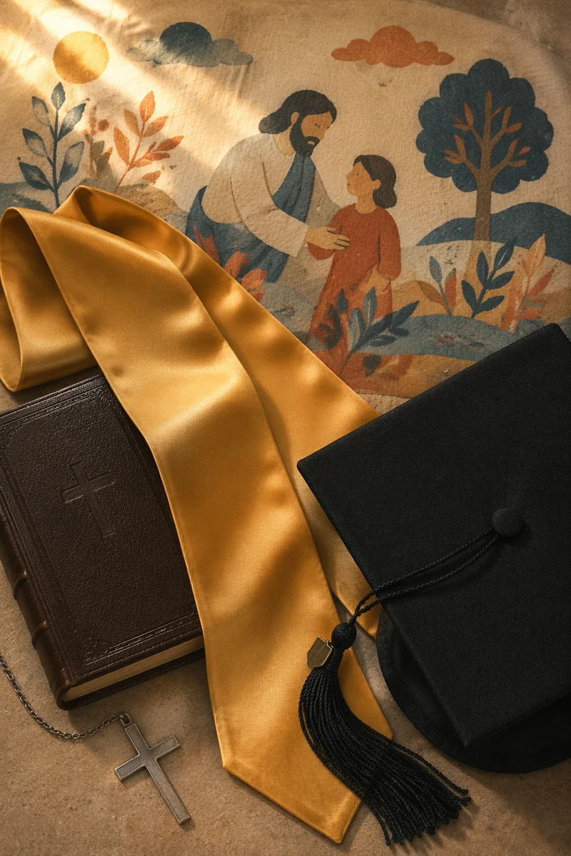 Christian Graduation Cap with Bible and Cross