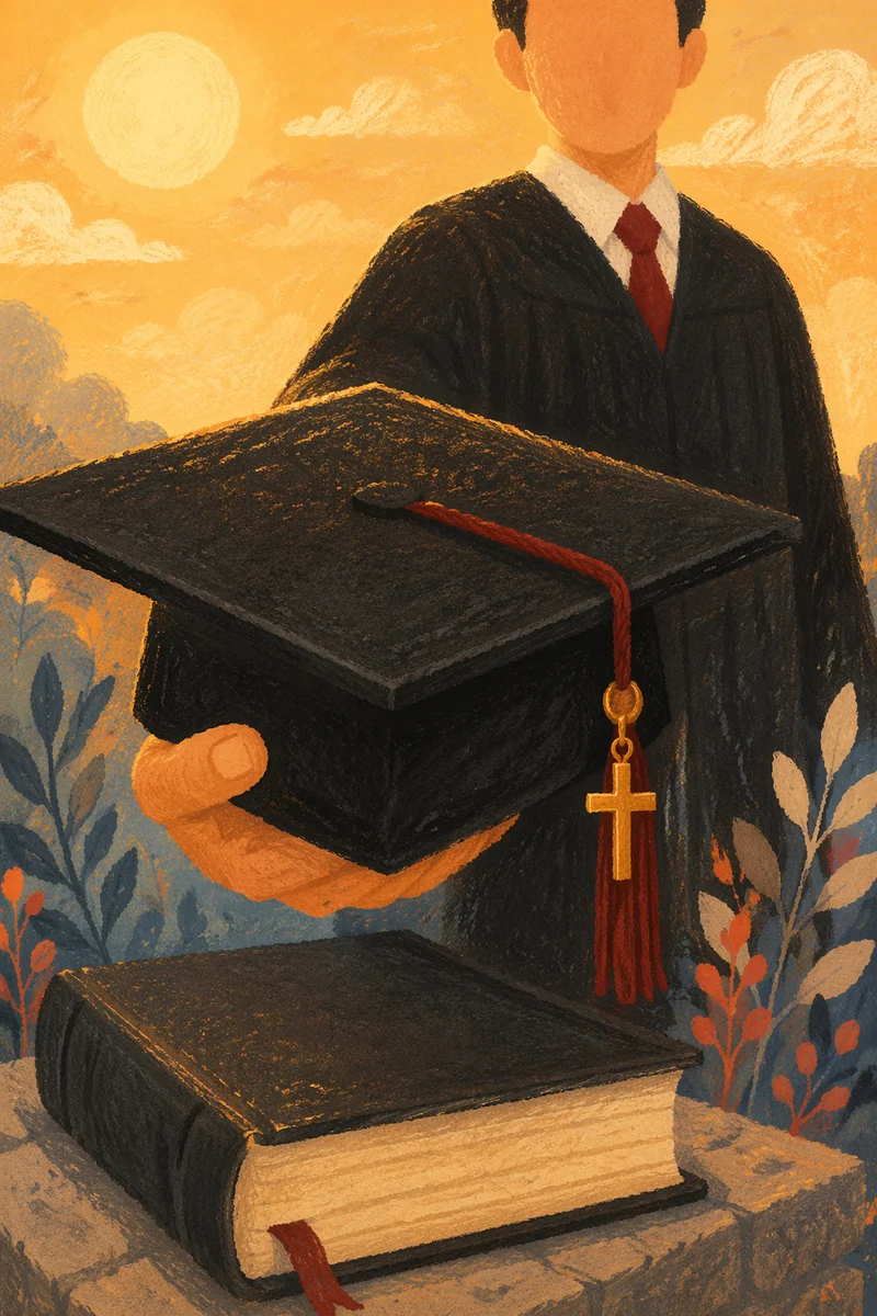 Graduation Cap with Bible and Cross