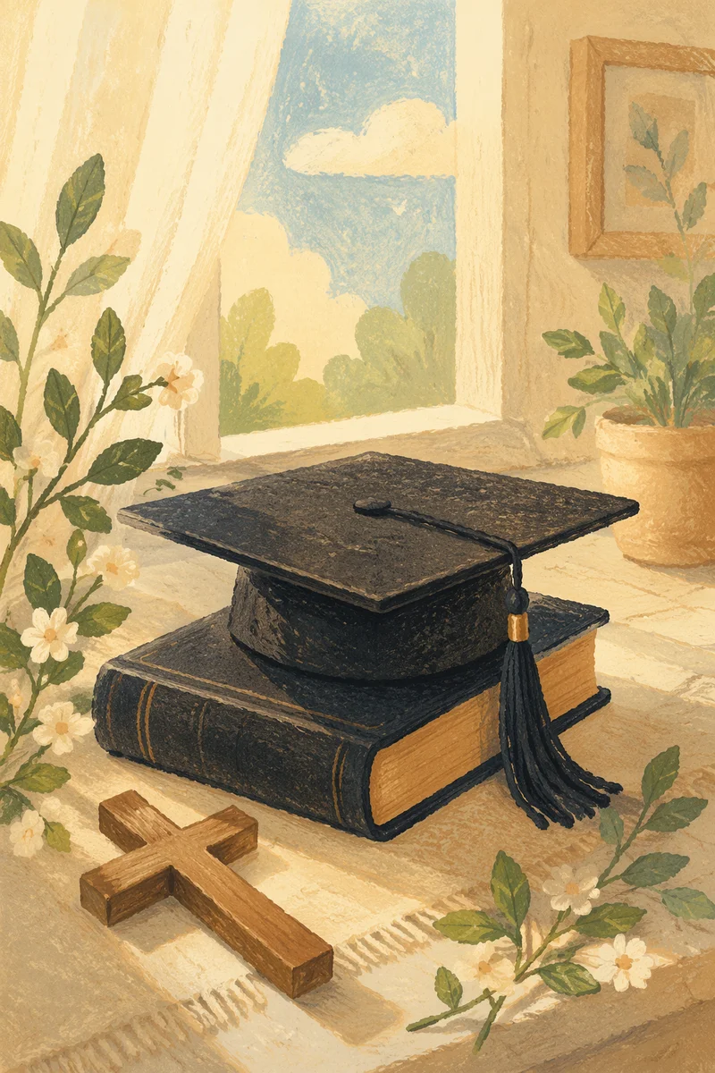 Graduation Cap on Bible with Cross