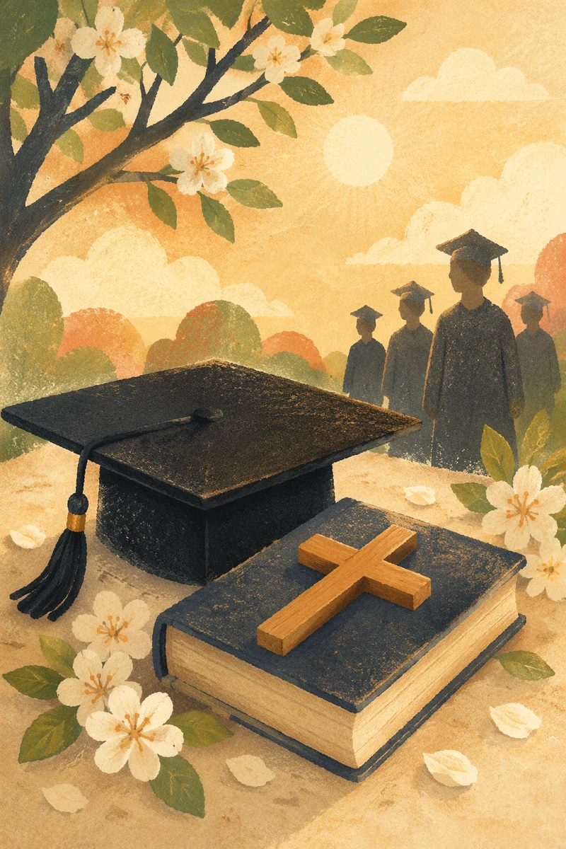 Graduation Cap Bible and Cross in Spring