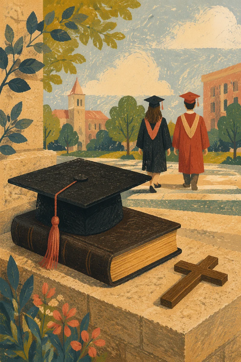 Graduation Cap, Bible, and Cross Still Life