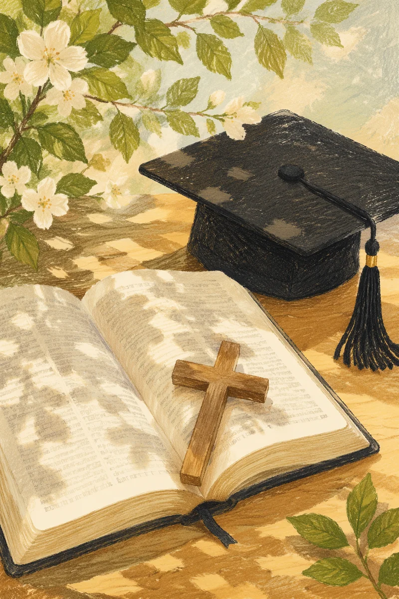 Christian Graduation Cap with Bible and Cross