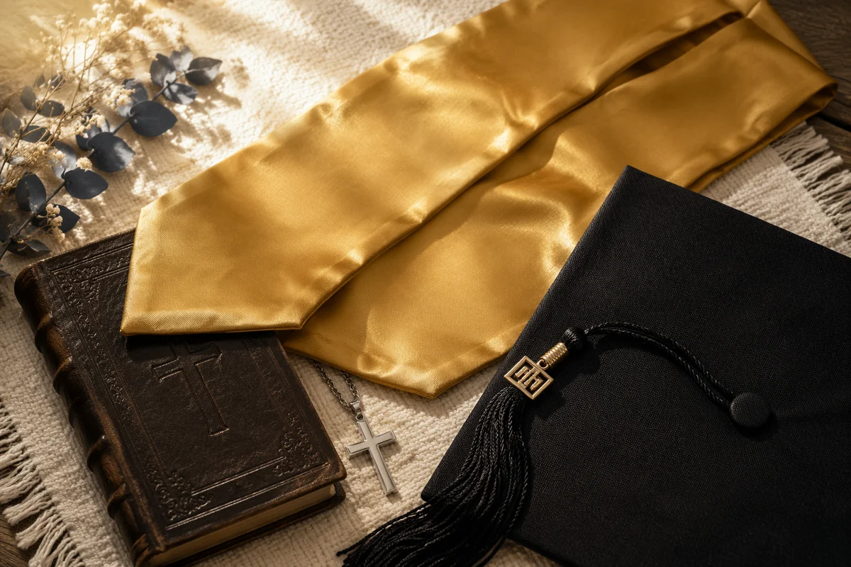 Graduation Cap Bible and Silver Cross
