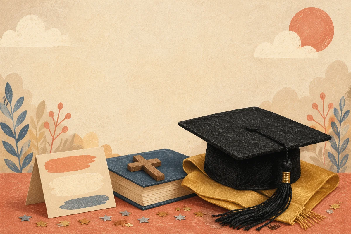 Graduation Cap Bible and Wooden Cross