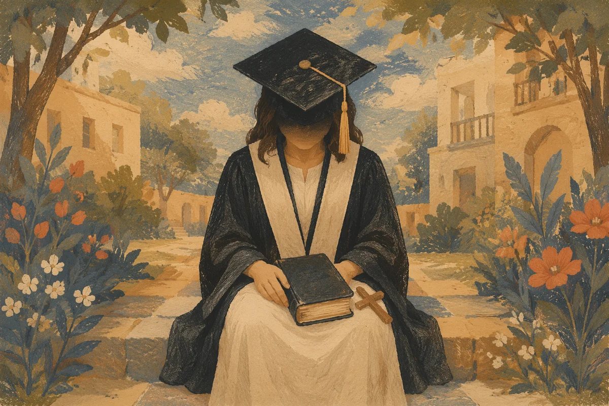 Graduation Cap with Bible and Cross